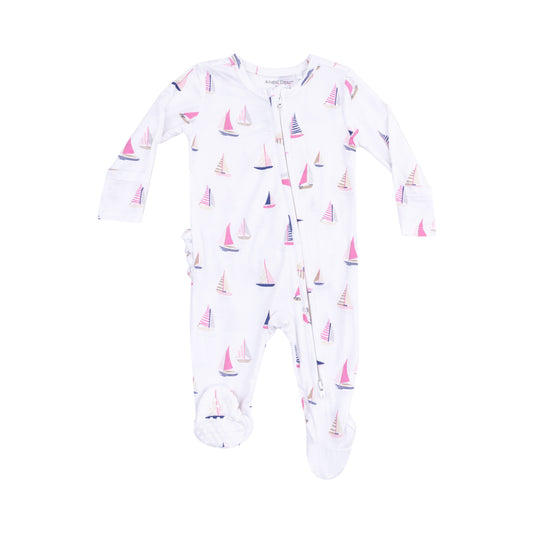Angel Dear Sailboats Pink 2 Way Zipper Ruffle Back Footie 6-9M