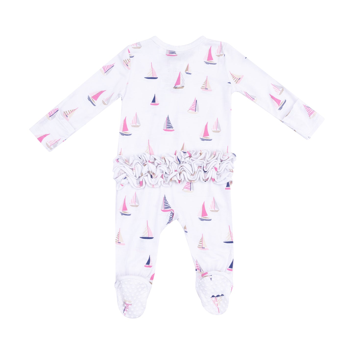 Angel Dear Sailboats Pink 2 Way Zipper Ruffle Back Footie 6-9M