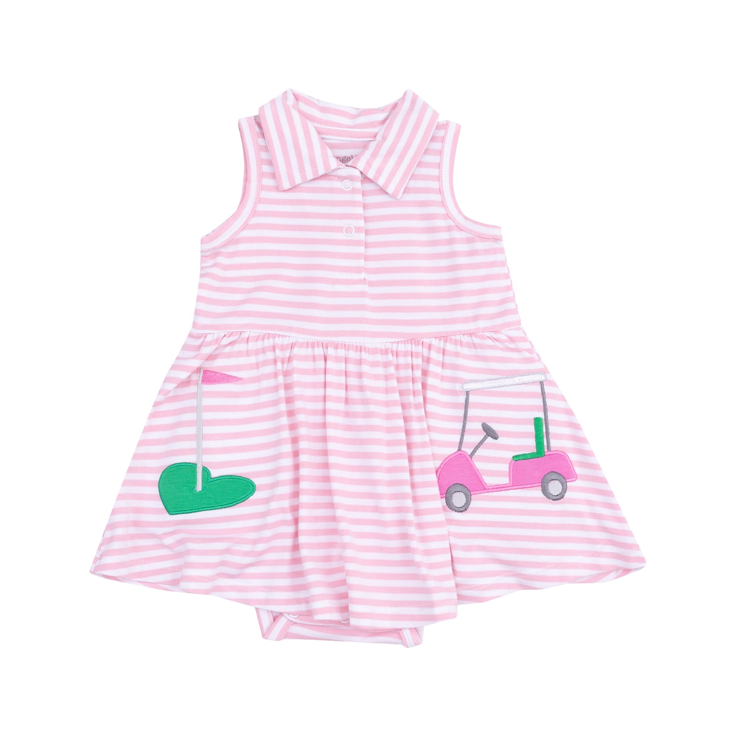 Angel Dear Golf Pink Applique Polo Collar Bodysuit Dress 6-12M