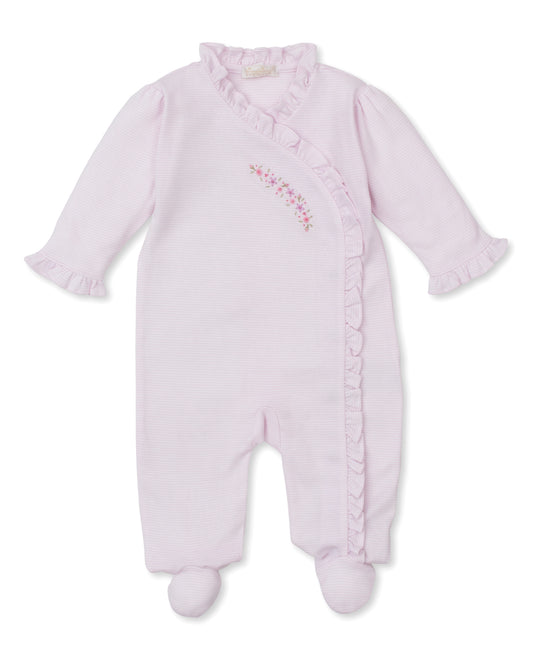 Kissy Kissy Footie w/Hand Embroidery Pink Stripe 0-3m