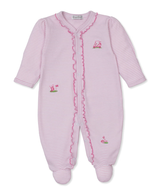 Kissy Kissy Golf Championship Pink Stripe Footie 6-9m