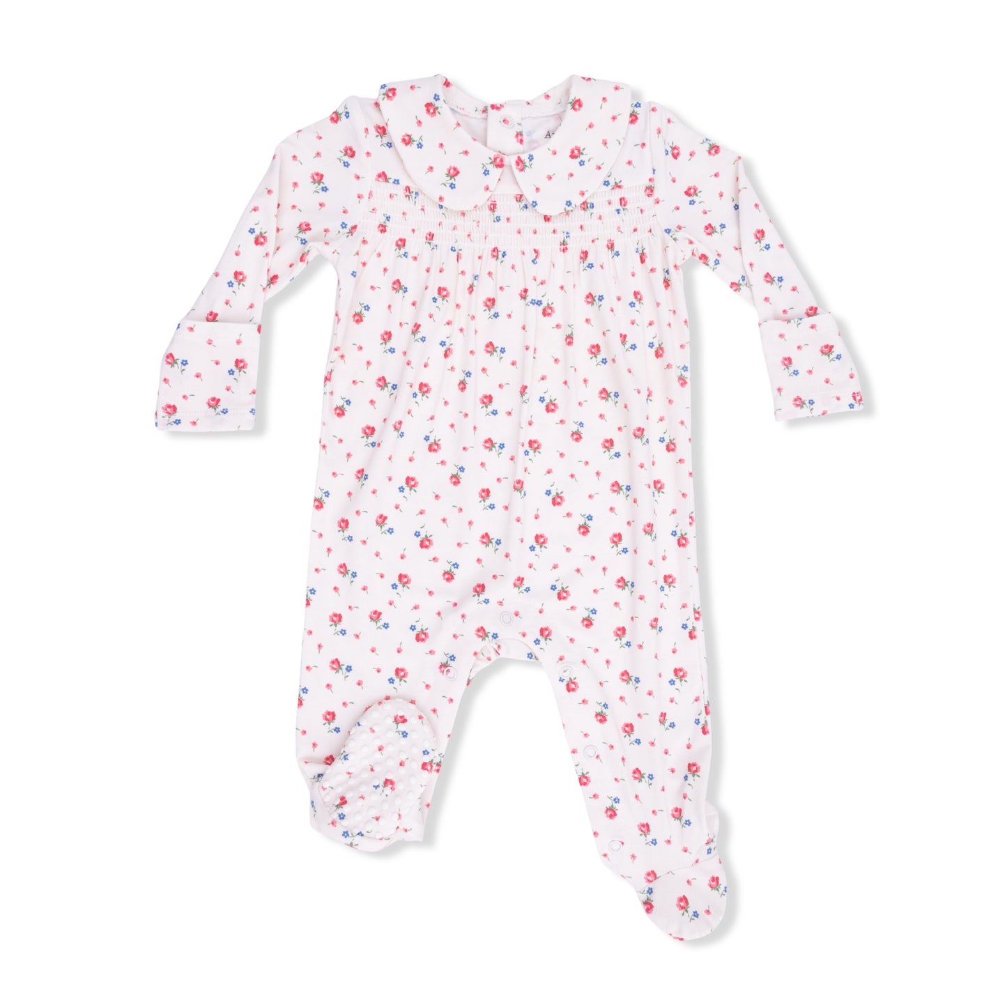 Angel Dear Jolie Rosette Smocked Peter Pan Snap Footie 6-9m