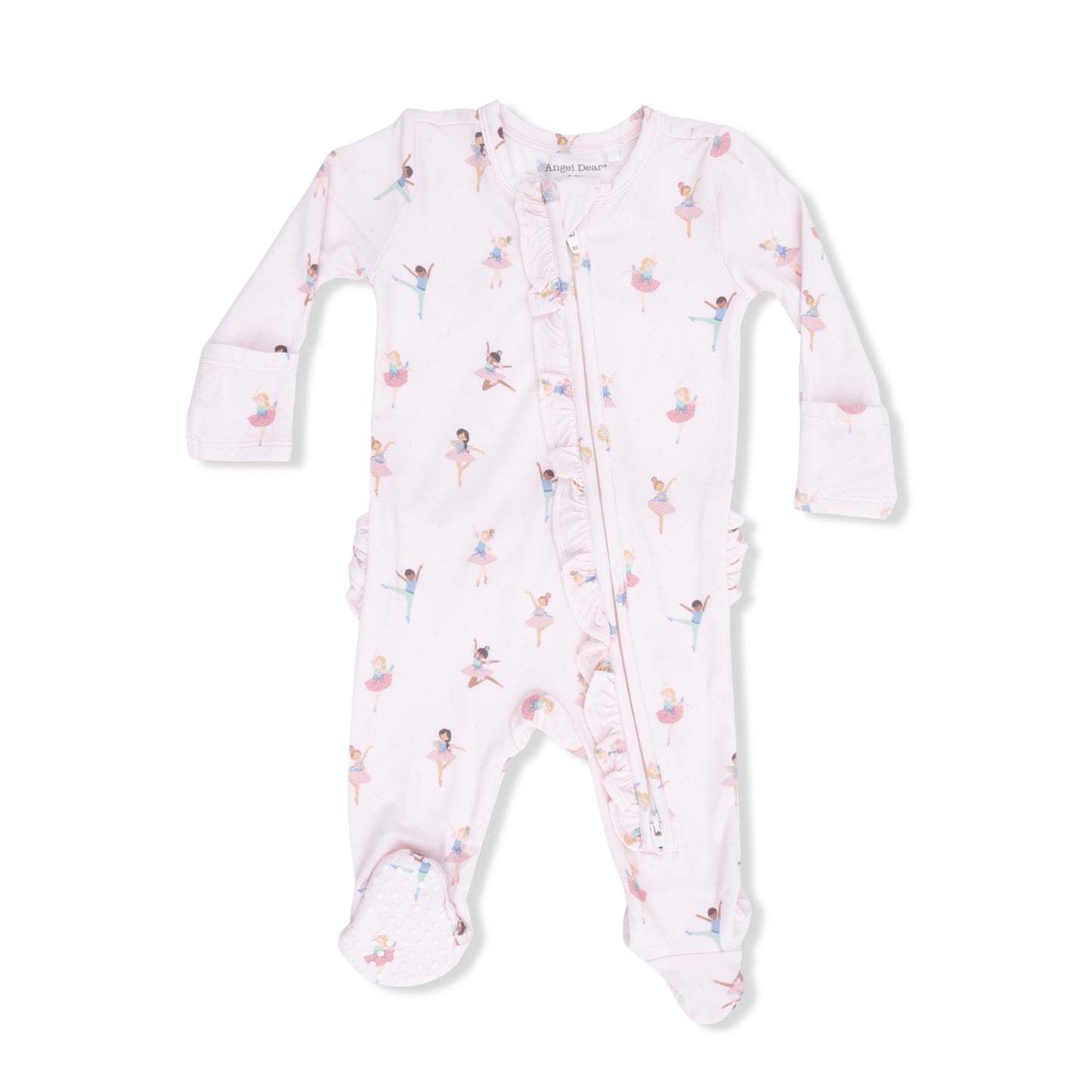Angel dear pink Baby onesie with ballerina pattern on a white background