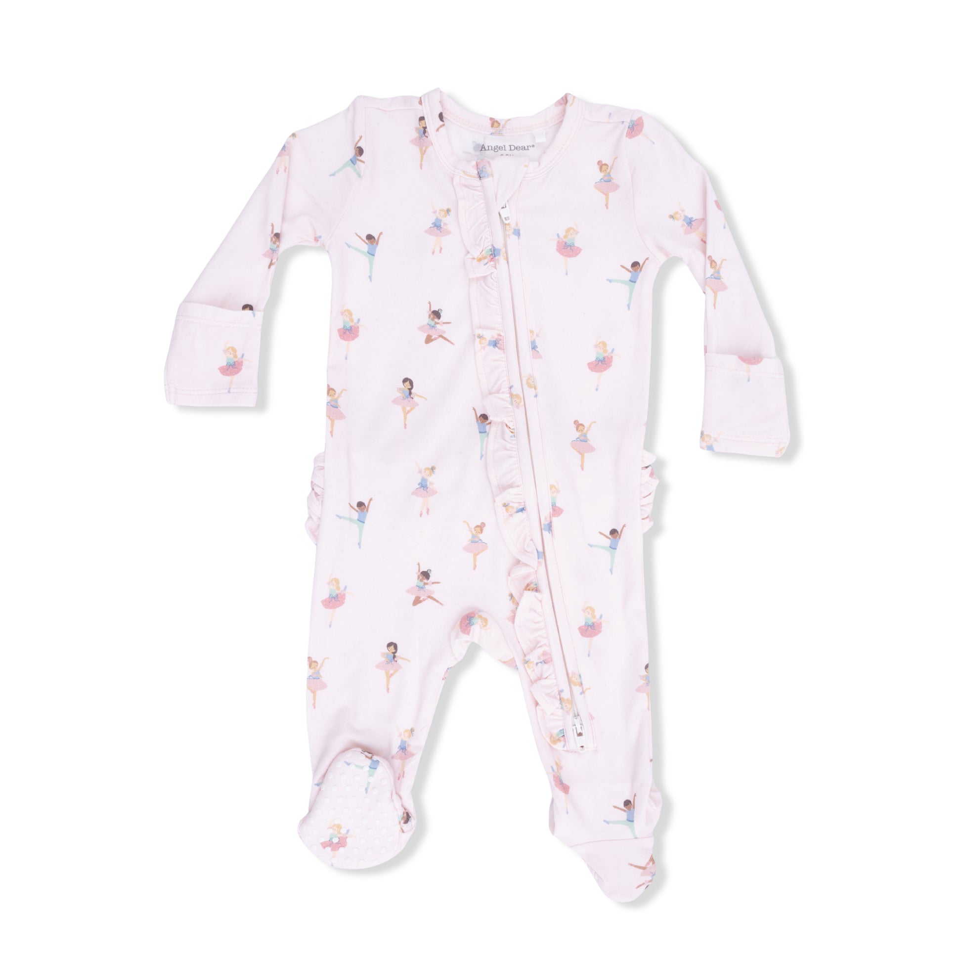 Angel dear pink Baby onesie with ballerina pattern on a white background