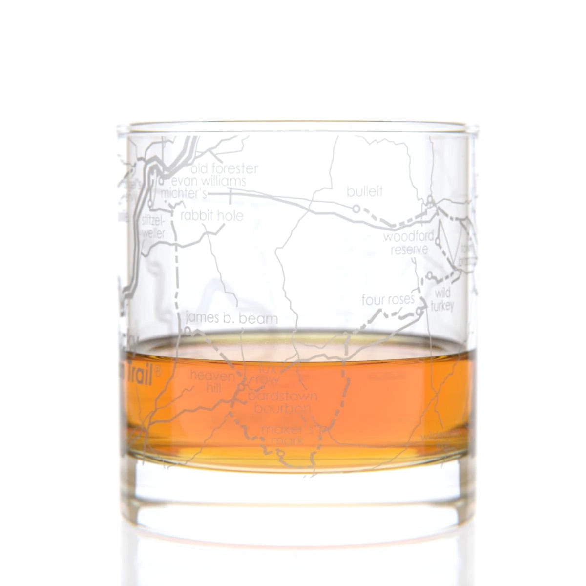 Bourbon Trail Map Rocks Glass