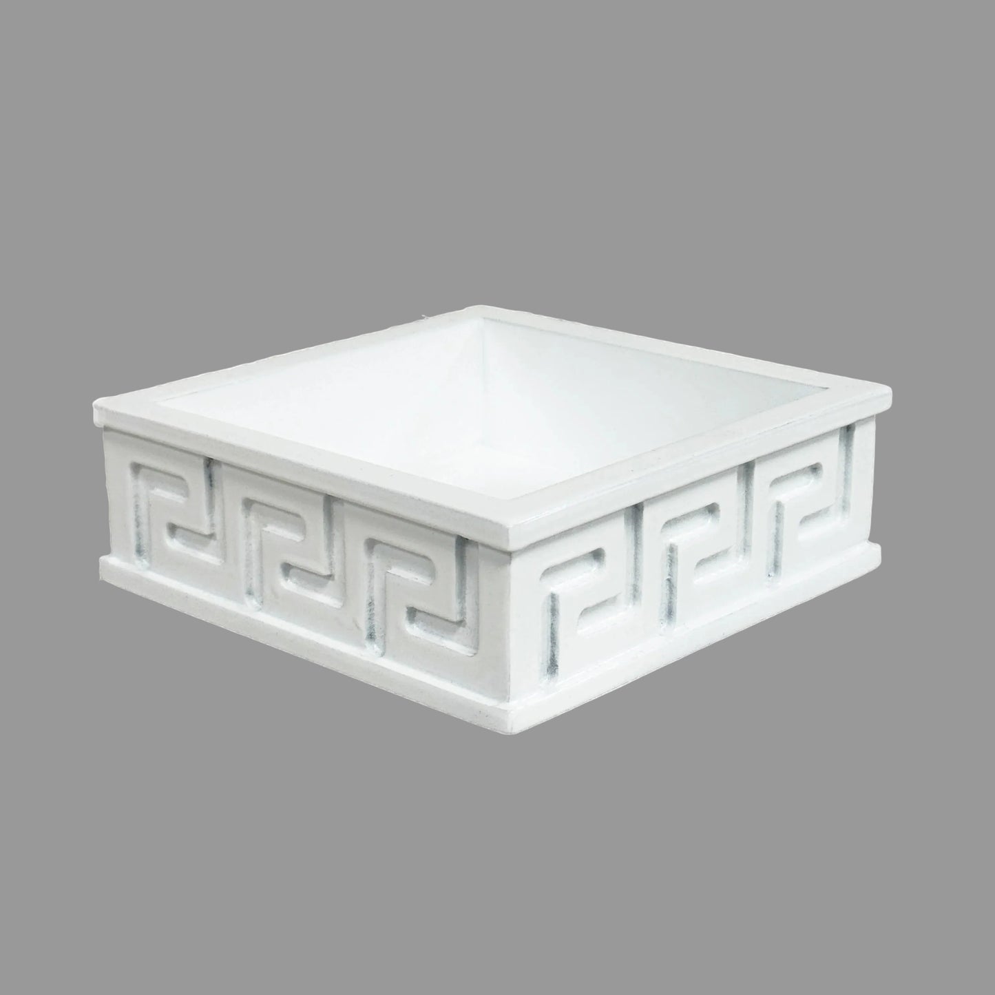 white cocktail napkin holder with a Greek key design
