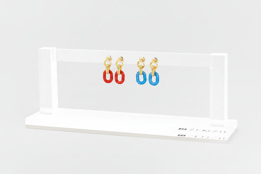  Display of Zenzii small colorful resin with gold oval link drop earrings