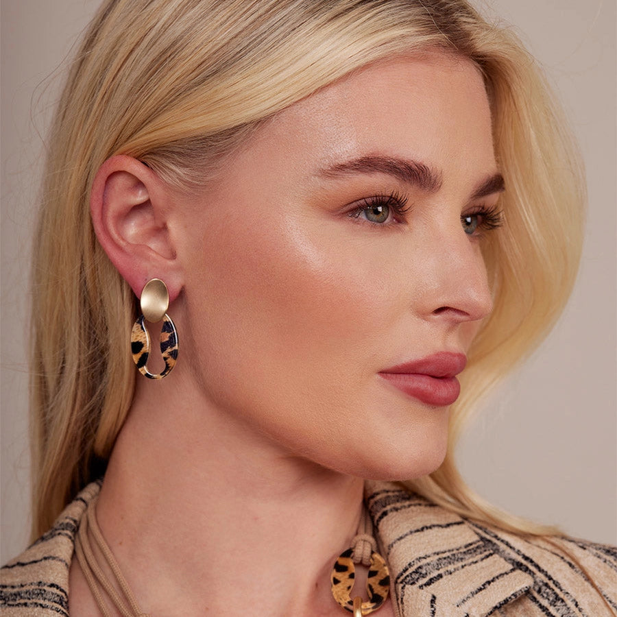 Zenzii Leopard Anchor Link Drop Earrings